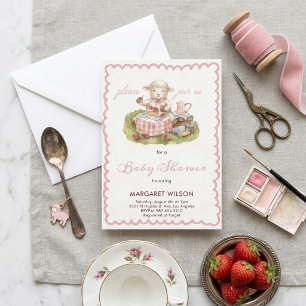 Invitación Dulce Cordero Acuarela Picnic Viboreteado Niña