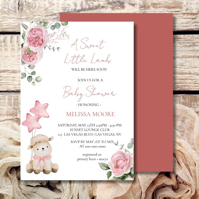 Invitación Dulce Cordero Mauve Ducha rosa para bebé (Subido por el creador)