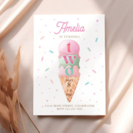 Invitación Dulce crema de hielo Fiesta de cumpleaños número 2