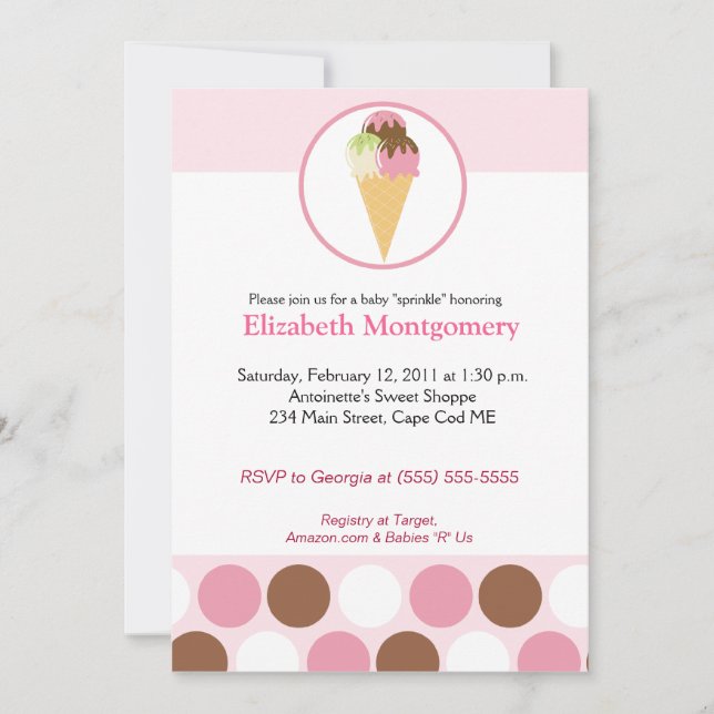 Invitación Dulce crema de hielo Tream Sprinkle Baby Shower 5x (Anverso)
