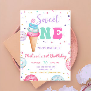 Invitación Dulce Crema de Hielo Uno Donut Primer Cumpleaños