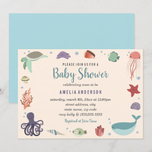 Invitación Dulce criaturas del mar Azul Coral Baby Shower