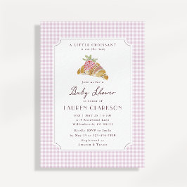 Invitación Dulce Croissant Cuadros Rosados Baby Shower Francé