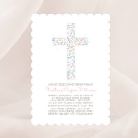 Dulce Cruz Floral Rosa para Bautizo de Niña