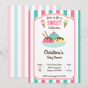 Invitación Dulce Cucharada de Helado para Baby Showers y Spri