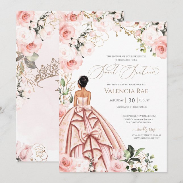 Invitación Dulce cumpleaños 16 de bonito en Rosas de traje de (Anverso / Reverso)