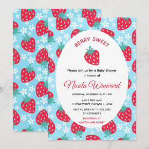 Invitación Dulce Cumpleaños Azul de Fresa Baby Shower