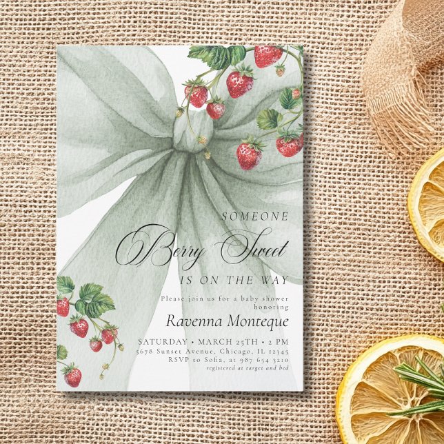 Invitación Dulce Cumpleaños Bebé Fresa Arco Verde Dulce (Subido por el creador)