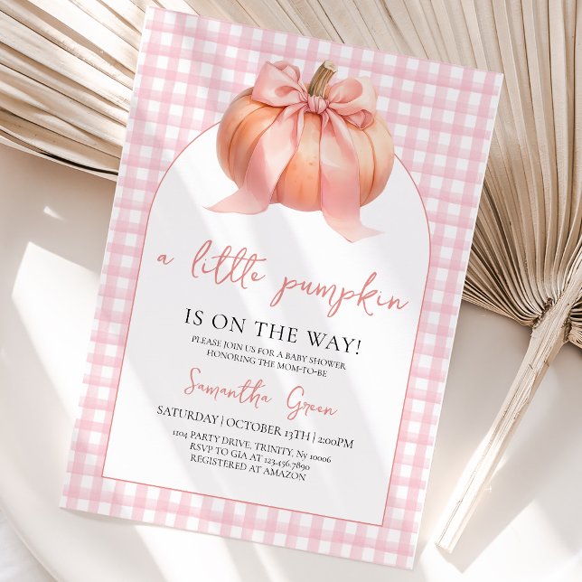 Invitación Dulce Cumpleaños Calabaza con Lazo Rosa (Subido por el creador)
