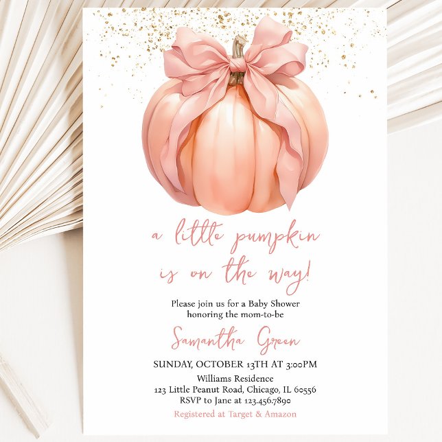 Invitación Dulce Cumpleaños Calabaza con Lazo Rosa (Subido por el creador)