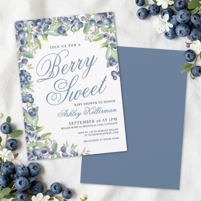 Invitación Dulce Cumpleaños de Arándanos Fiesta de Bebé (Berry Sweet Blueberry Baby Shower Invitation)