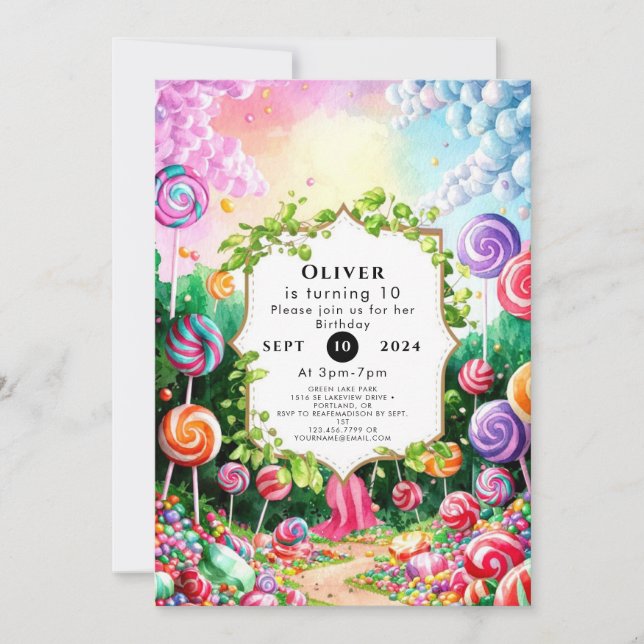 Invitación Dulce cumpleaños de Boho Candyland (Anverso)