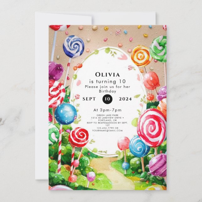 Invitación Dulce cumpleaños de Candyland para niños (Anverso)