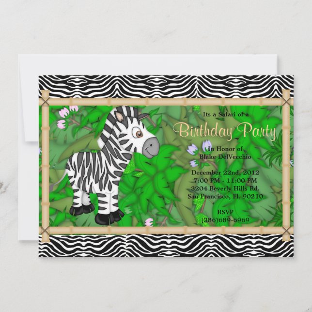 Invitación Dulce cumpleaños de cebra silvestre (Anverso)