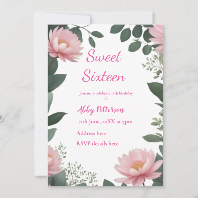 Invitación Dulce cumpleaños de eucalipto de flor silvestre ro (Anverso)