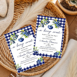 Invitación Dulce Cumpleaños de Fresa Azul a Cuadros Baby Show