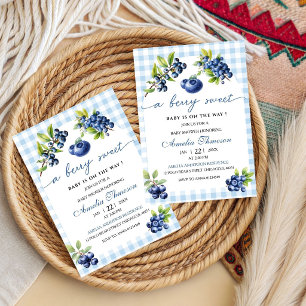 Invitación Dulce Cumpleaños de Fresa Azul a Cuadros Baby Show