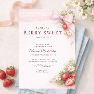 Invitación Dulce Cumpleaños de Fresa con Cuadro de Niña Baby 