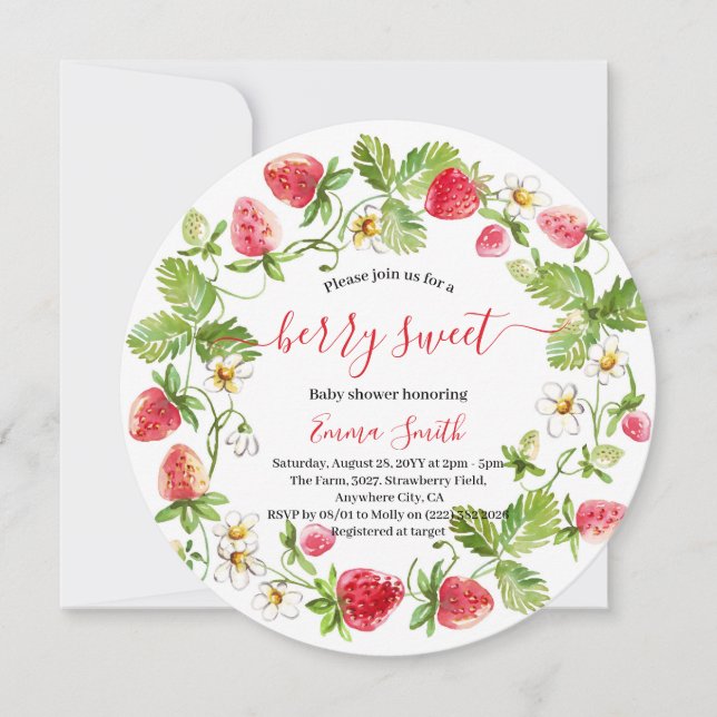 Invitación Dulce Cumpleaños de Fresa para Baby Shower de Vera (Anverso)