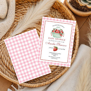 Invitación Dulce Cumpleaños de Fresa Rosa a Cuadros Baby Show