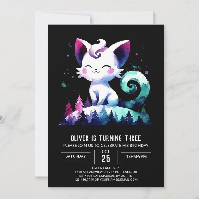 Invitación Dulce cumpleaños de gato Minimalista (Anverso)