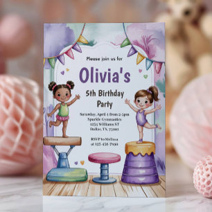 Invitación Dulce Cumpleaños de Gimnasia para Niños en Acuarel
