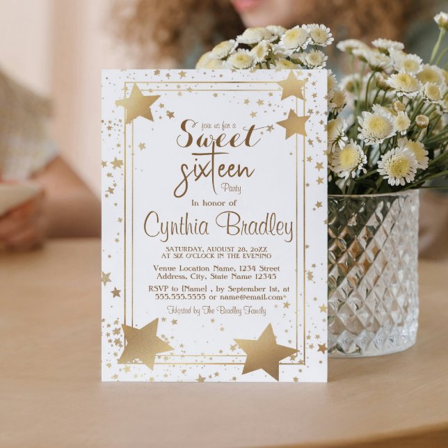 Invitación Dulce cumpleaños de Gold Stars (Subido por el creador)