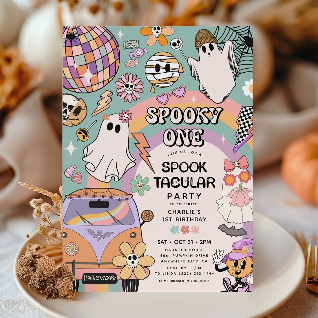 Invitación Dulce Cumpleaños de Halloween Retro Divertido 1er  (Subido por el creador)