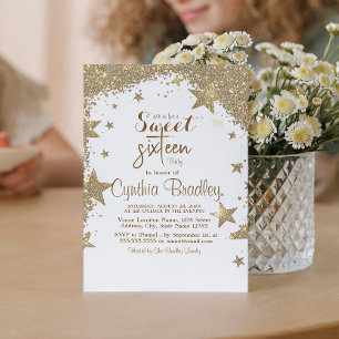 Invitación Dulce cumpleaños de la purpurina Gold Stars