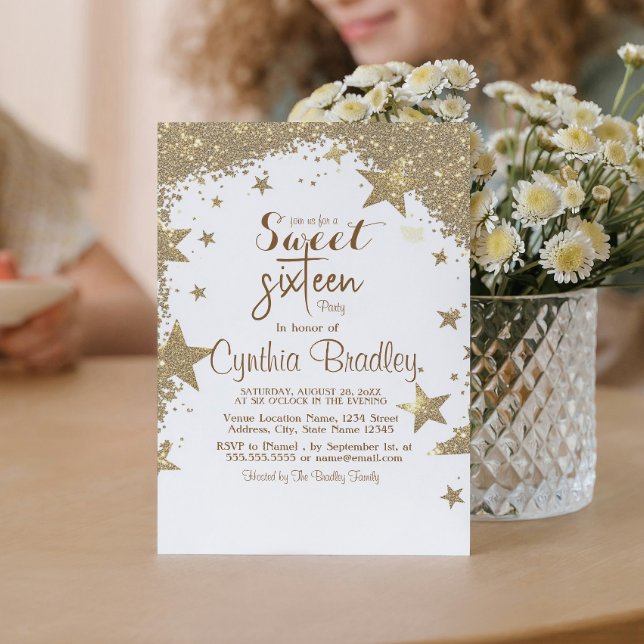 Invitación Dulce cumpleaños de la purpurina Gold Stars (Subido por el creador)