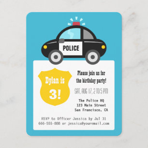 Invitación Dulce Cumpleaños de los Niños con Carro de Policía