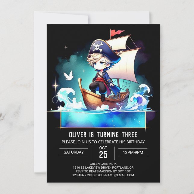 Invitación Dulce cumpleaños de los piratas (Anverso)