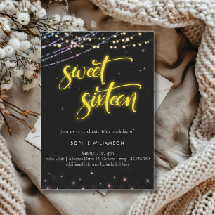Invitación Dulce cumpleaños de luces de neón