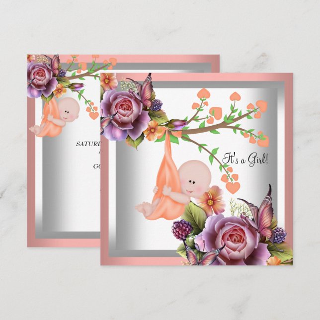 Invitación Dulce Cumpleaños de Niña Coral Melocotón 2 (Anverso / Reverso)