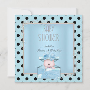 Invitación Dulce Cumpleaños de Niño Azul Blanco Negro