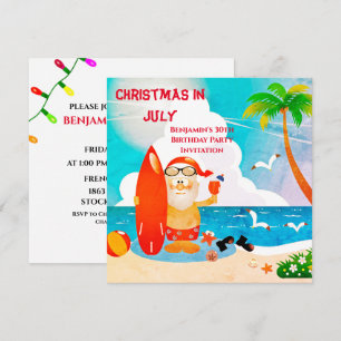 Invitación Dulce cumpleaños de Santa Claus Navidad en julio F