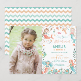 Invitación Dulce cumpleaños de sirena bajo la foto del mar