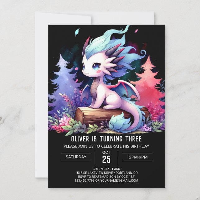 Invitación Dulce cumpleaños del dragón infantil (Anverso)