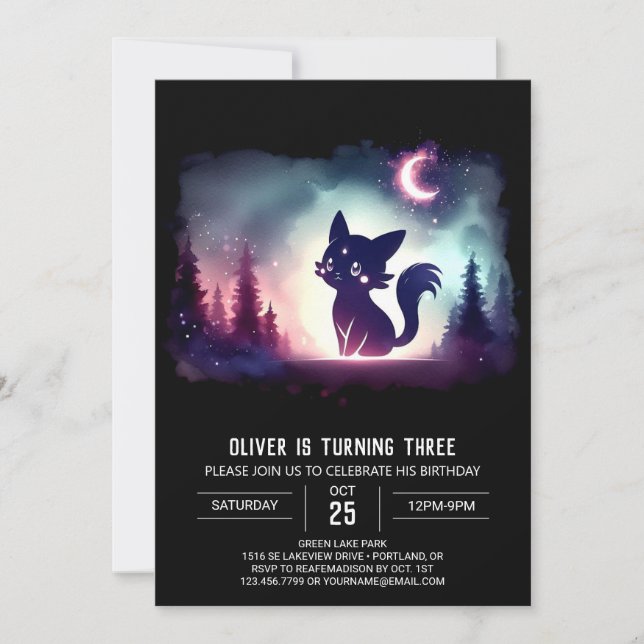 Invitación Dulce cumpleaños del gato Fantasy (Anverso)
