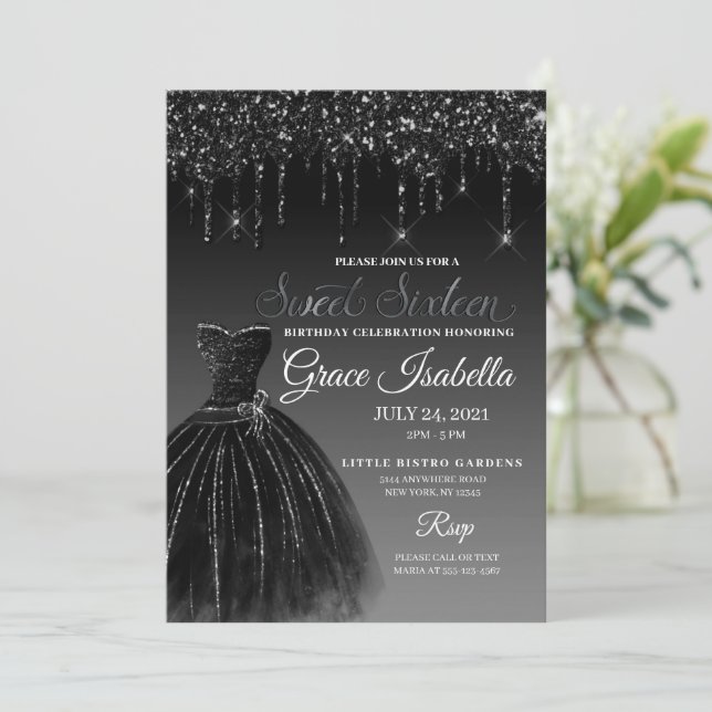 Invitación Dulce cumpleaños dieciséis por gota de Purpurina n (Anverso de pie)