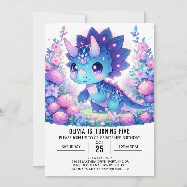 Invitación Dulce cumpleaños digital de dinosaurios modernos (Anverso)