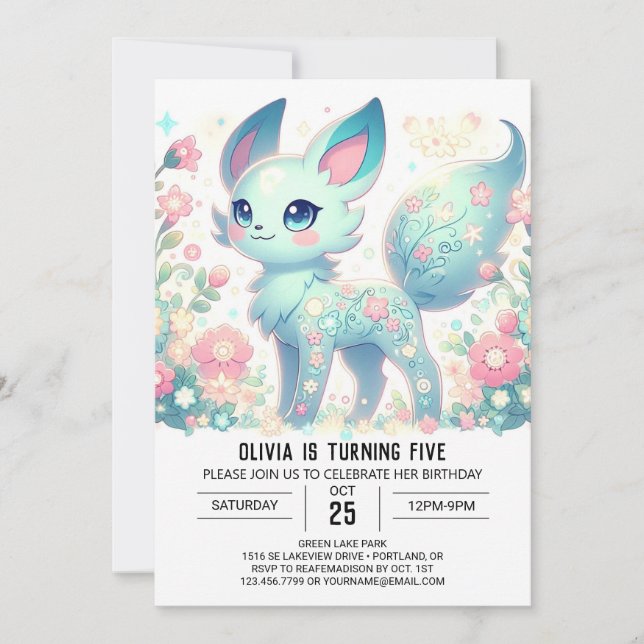 Invitación Dulce cumpleaños digital de Pastel Fox (Anverso)