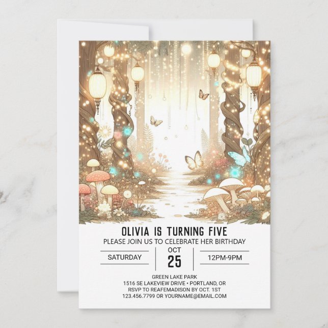 Invitación Dulce cumpleaños digital de Woodland bonito (Anverso)