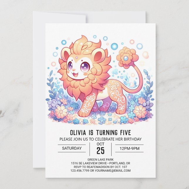 Invitación Dulce cumpleaños digital del león salvaje (Anverso)
