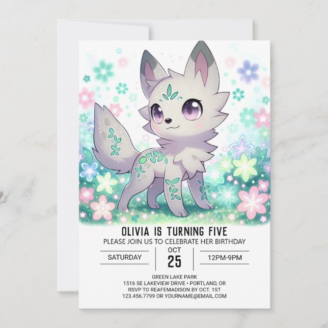 Invitación Dulce cumpleaños digital del lobo forestal (Anverso)