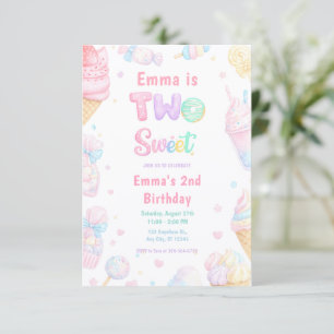 Invitación Dulce Cumpleaños Dos Fiesta de Caramelo Pastel