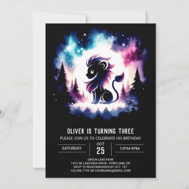 Invitación Dulce cumpleaños feliz de león (Anverso)