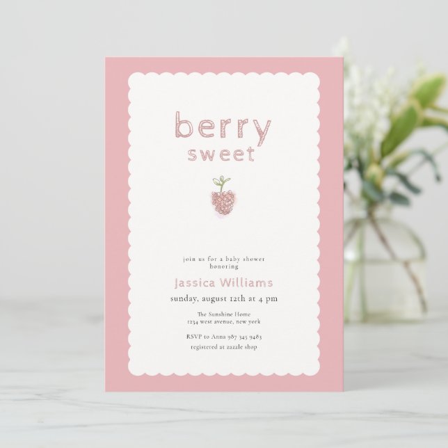 Invitación Dulce Cumpleaños Fresa Rosa Bebé (Anverso de pie)