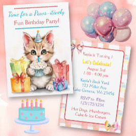 Invitación Dulce cumpleaños gatito colorido