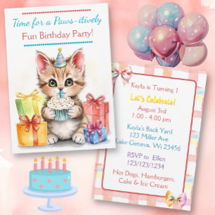 Invitación Dulce cumpleaños gatito colorido